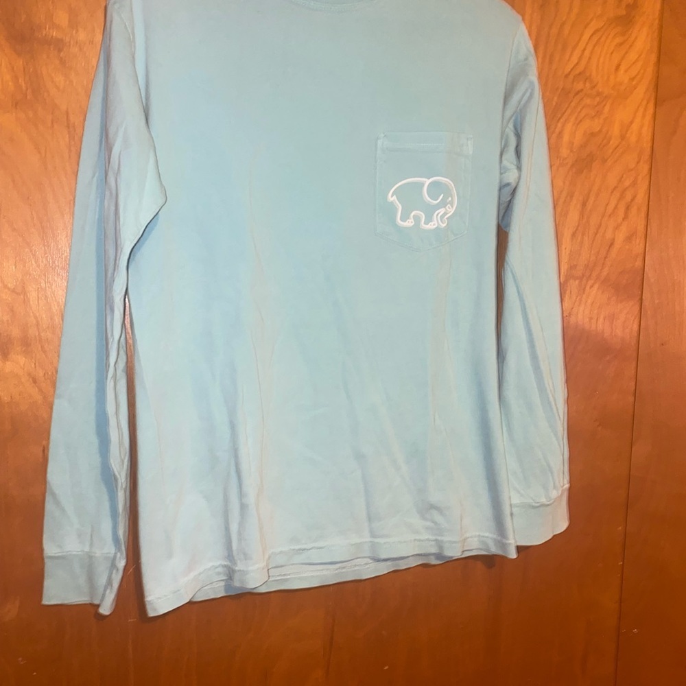 Ivory Ella Woman Long Sleeve Top T-shirt aqua Blue Kenya Elephant Moking Top S - Picture 2 of 3